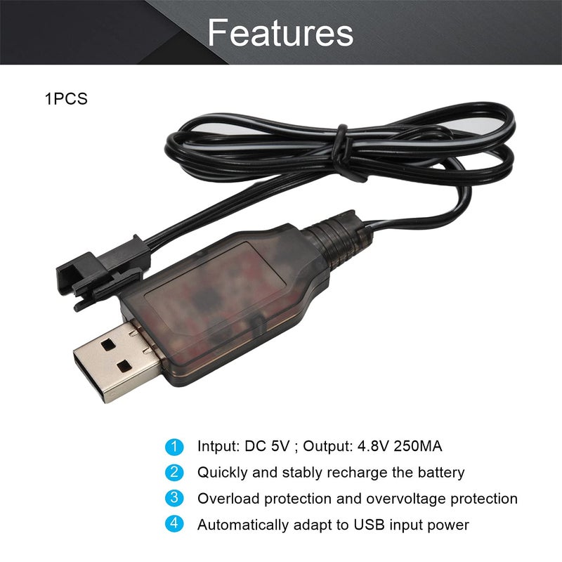 Fielect 4.8 V 250mA USB Charging Cable with SM-2P Connector Plug for RC Car Ni-MH Ni-CD Battery - Image 3